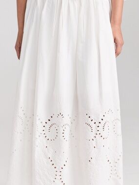 Moon River White Eyelet Midi Skirt with Scalloped Hem